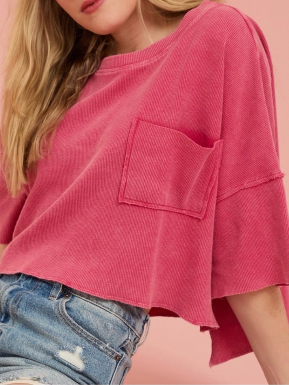 Altar'd State Washed Rose Pink Cropped Pocket Tee